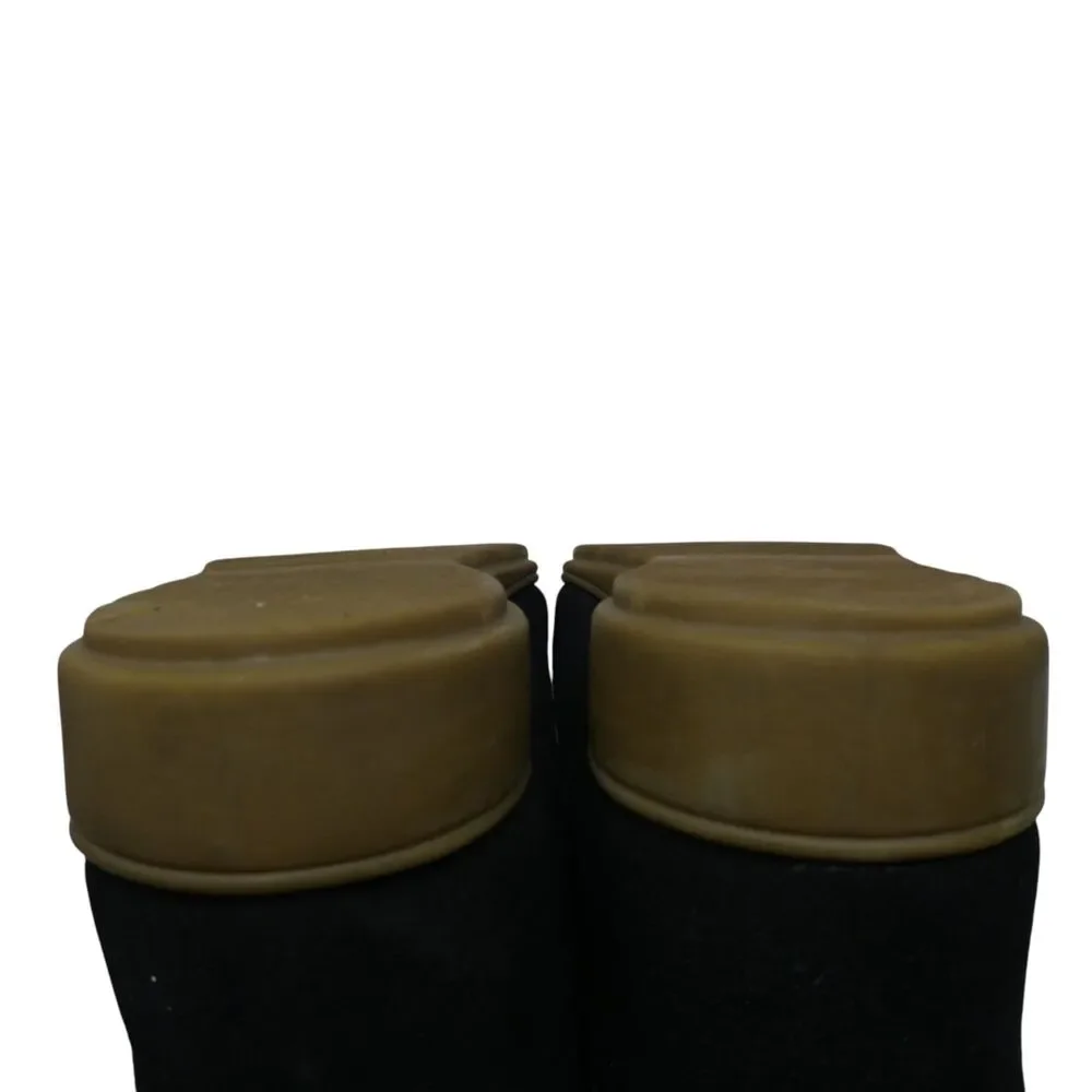 Lands End Black Suede Faux Fur Lined Wedge Heel Tall Winter Boots Womens 10